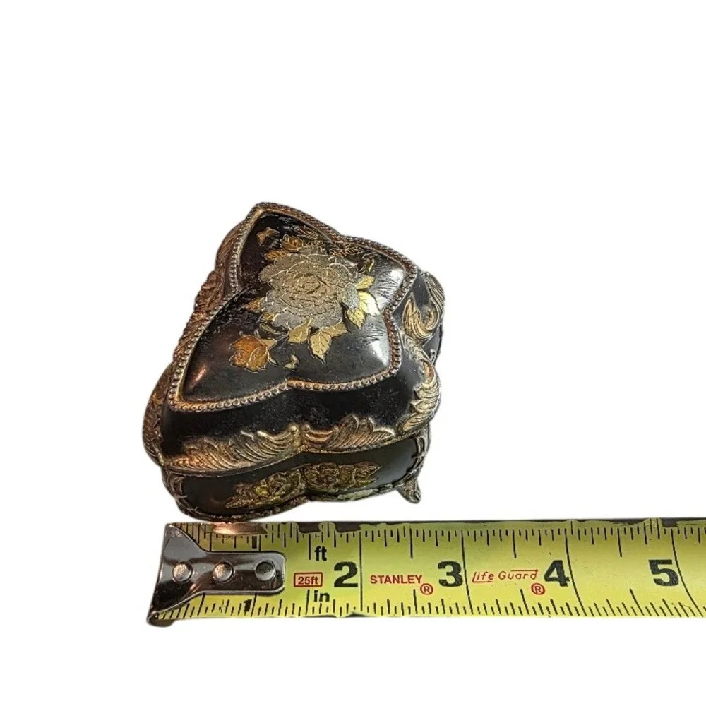 Vintage Japanese Butterfly Music Box, Trinket Jewelry Vanity Storage, Black Gold
